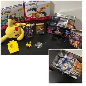 Mega Lego Charmander Pokemon Trading Card Set Pikachu Plush Etc., NWOT & EUC